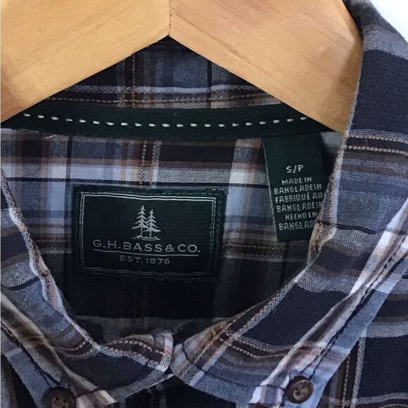 G.h. Bass and co. Button down plaid shirt 100% cotton mens blue brown small - Picture 3 of 11